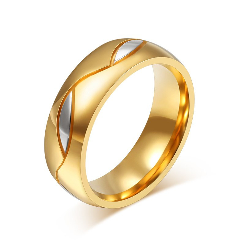 Classic Couple Rings For Lover's Cubic Zirconia Wedding Ring Gold-Color Stainless Steel Anel Jewelry