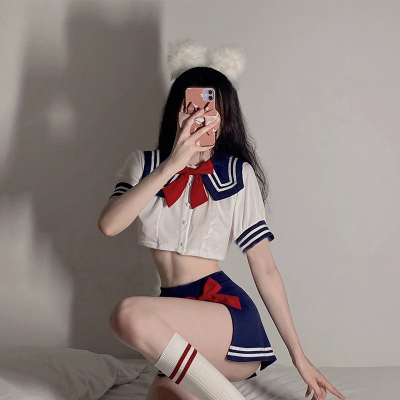 Fascinating Bandage Split Hot Waist Student Uniform Suit
